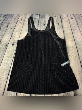 Modcloth NWT Black Velvet Metallic Pinstripe Pinafore Overall Dress Plus Size 1X